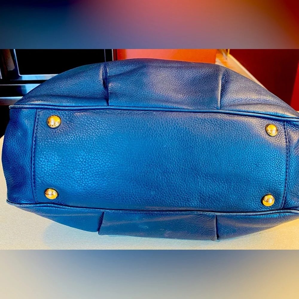 MICHAEL KORS Fulton Blue Pebble Leather Gold MK Logo Hobo Shoulder Bag, EUC